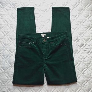 J. Crew Forest Green Velvet Skinny Pant Mid Rise